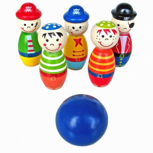 Colorful Mini Wood Cartoon Figure Bowling Set Skittle toys